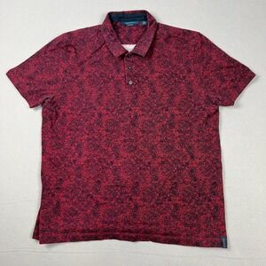 Perry Ellis Men's XL Pima Cotton Red Navy Paisley AOP Short Sleeve Polo Shirt